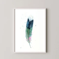 Image of a feather watercolor painting by Shayna Larsen, originals & prints available