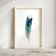 Image of a feather watercolor painting by Shayna Larsen, originals & prints available