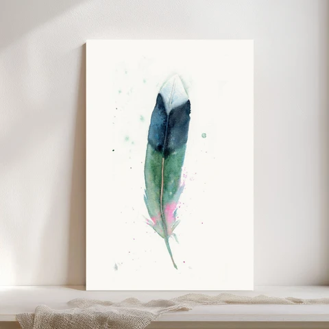 Image of a feather watercolor painting by Shayna Larsen, originals & prints available