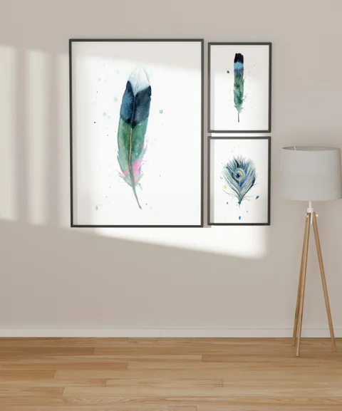 Image of a feather watercolor painting by Shayna Larsen, originals & prints available