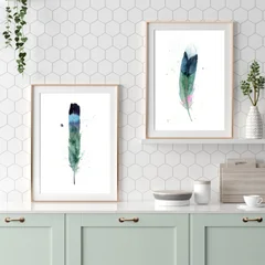Image of a feather watercolor painting by Shayna Larsen, originals & prints available