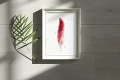 Image of a feather watercolor painting by Shayna Larsen, originals & prints available