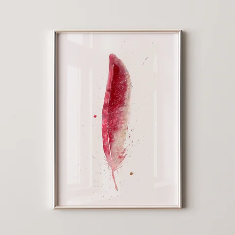 Image of a feather watercolor painting by Shayna Larsen, originals & prints available