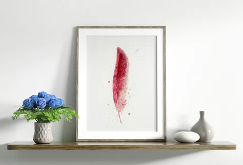 Image of a feather watercolor painting by Shayna Larsen, originals & prints available