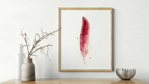 Image of a feather watercolor painting by Shayna Larsen, originals & prints available