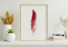 Image of a feather watercolor painting by Shayna Larsen, originals & prints available