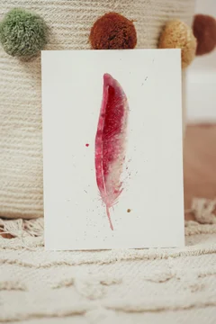Image of a feather watercolor painting by Shayna Larsen, originals & prints available