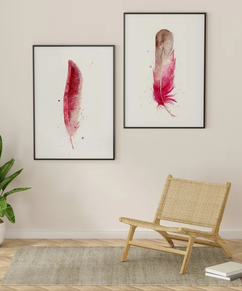 Image of a feather watercolor painting by Shayna Larsen, originals & prints available