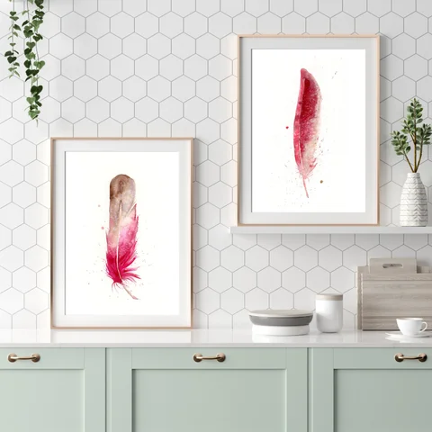 Image of a feather watercolor painting by Shayna Larsen, originals & prints available