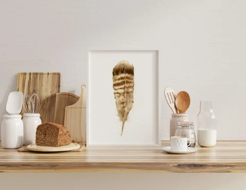 Image of a feather watercolor painting by Shayna Larsen, originals & prints available