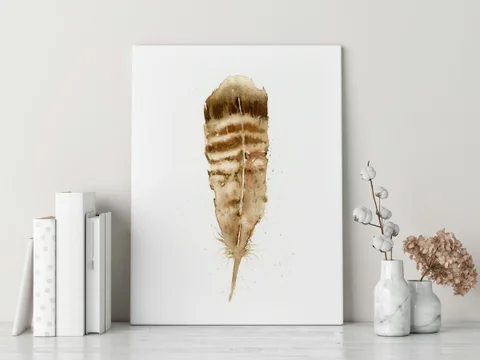 Image of a feather watercolor painting by Shayna Larsen, originals & prints available