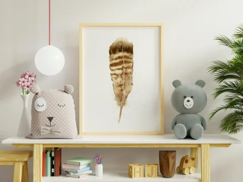 Image of a feather watercolor painting by Shayna Larsen, originals & prints available