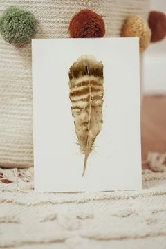 Image of a feather watercolor painting by Shayna Larsen, originals & prints available