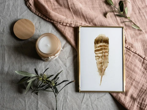 Image of a feather watercolor painting by Shayna Larsen, originals & prints available