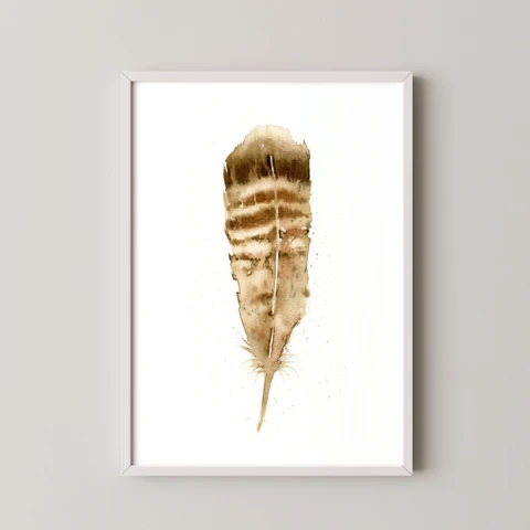 Image of a feather watercolor painting by Shayna Larsen, originals & prints available