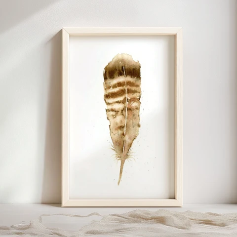 Image of a feather watercolor painting by Shayna Larsen, originals & prints available