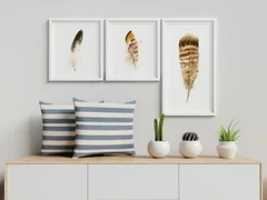 Image of a feather watercolor painting by Shayna Larsen, originals & prints available