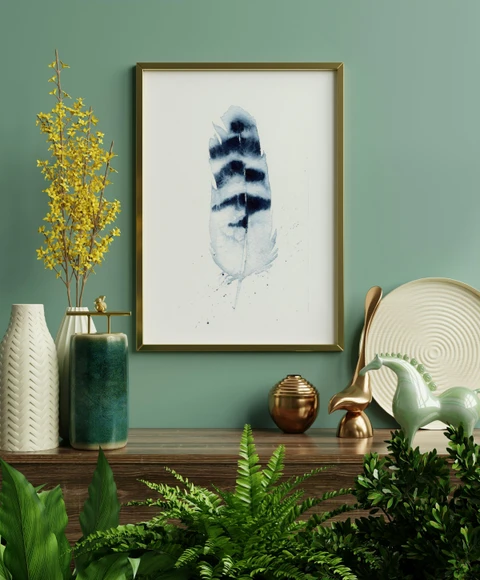 Image of a feather watercolor painting by Shayna Larsen, originals & prints available