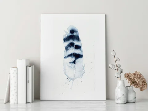 Image of a feather watercolor painting by Shayna Larsen, originals & prints available