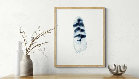 Image of a feather watercolor painting by Shayna Larsen, originals & prints available