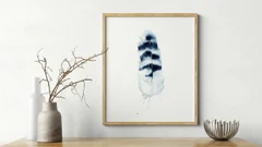 Image of a feather watercolor painting by Shayna Larsen, originals & prints available