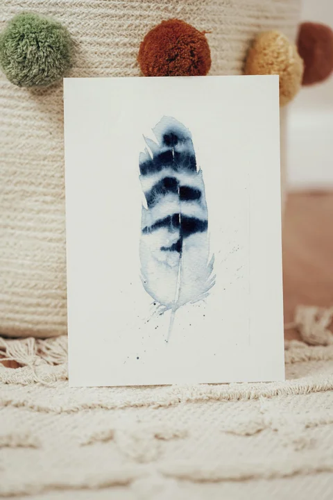 Image of a feather watercolor painting by Shayna Larsen, originals & prints available