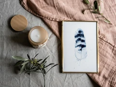 Image of a feather watercolor painting by Shayna Larsen, originals & prints available
