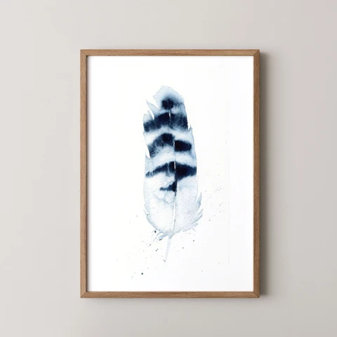 Image of a feather watercolor painting by Shayna Larsen, originals & prints available