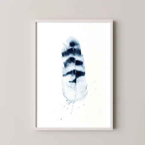 Image of a feather watercolor painting by Shayna Larsen, originals & prints available