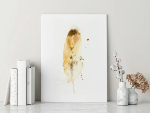 Image of a feather watercolor painting by Shayna Larsen, originals & prints available