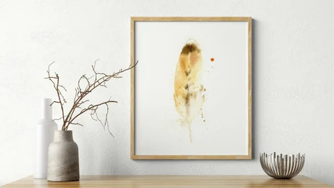 Image of a feather watercolor painting by Shayna Larsen, originals & prints available