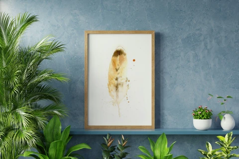 Image of a feather watercolor painting by Shayna Larsen, originals & prints available
