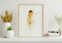 Image of a feather watercolor painting by Shayna Larsen, originals & prints available