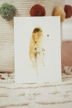 Image of a feather watercolor painting by Shayna Larsen, originals & prints available