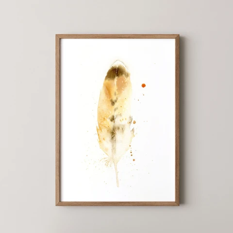 Image of a feather watercolor painting by Shayna Larsen, originals & prints available