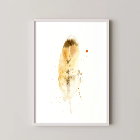 Image of a feather watercolor painting by Shayna Larsen, originals & prints available