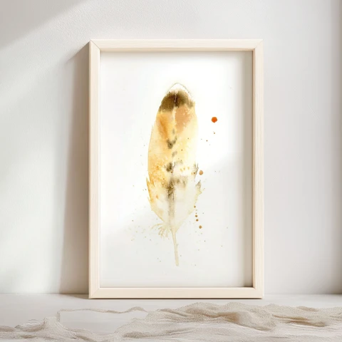 Image of a feather watercolor painting by Shayna Larsen, originals & prints available