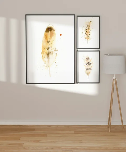 Image of a feather watercolor painting by Shayna Larsen, originals & prints available