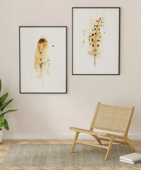 Image of a feather watercolor painting by Shayna Larsen, originals & prints available