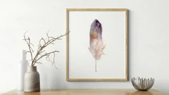 Image of a feather watercolor painting by Shayna Larsen, originals & prints available