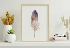 Image of a feather watercolor painting by Shayna Larsen, originals & prints available