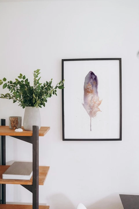 Image of a feather watercolor painting by Shayna Larsen, originals & prints available