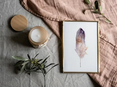 Image of a feather watercolor painting by Shayna Larsen, originals & prints available