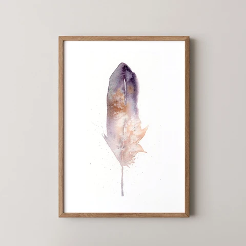 Image of a feather watercolor painting by Shayna Larsen, originals & prints available