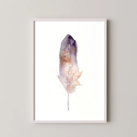 Image of a feather watercolor painting by Shayna Larsen, originals & prints available