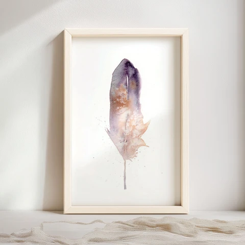 Image of a feather watercolor painting by Shayna Larsen, originals & prints available