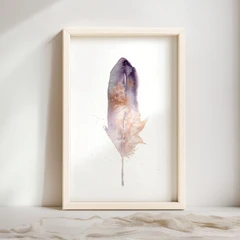 Image of a feather watercolor painting by Shayna Larsen, originals & prints available