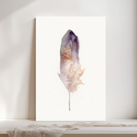 Image of a feather watercolor painting by Shayna Larsen, originals & prints available
