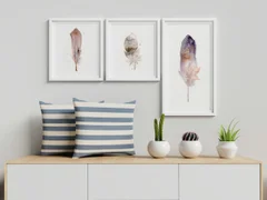 Image of a feather watercolor painting by Shayna Larsen, originals & prints available