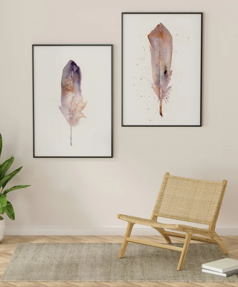 Image of a feather watercolor painting by Shayna Larsen, originals & prints available